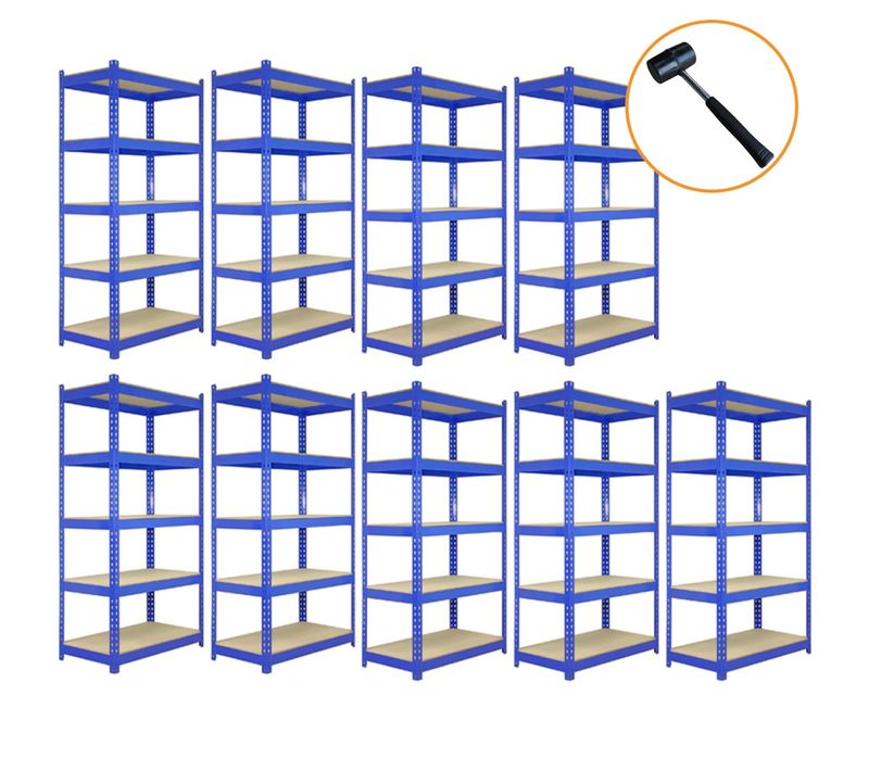 9 Etagères Acier 90 X 4 X 180cm Bleu Résistant 100% Sans Boulons 280 Kg/planche