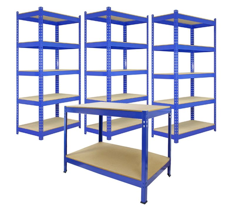 3 X Etagères 90 Cm, 1 Etabli 120cm - Bleu et Maillet - Q-rax