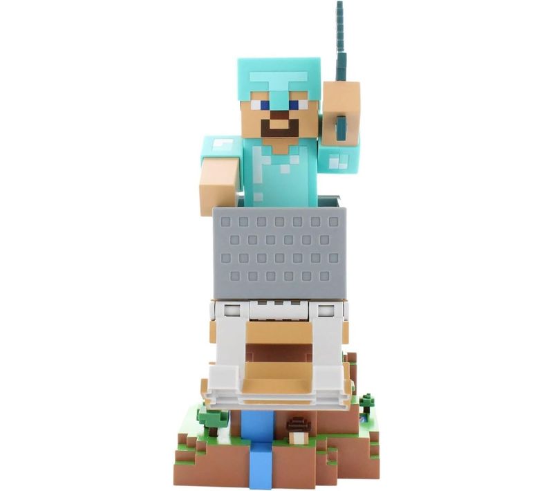 Figurine Minecraft Steve Armure Diamant 20 Cm - Support Chargeur Et Manette