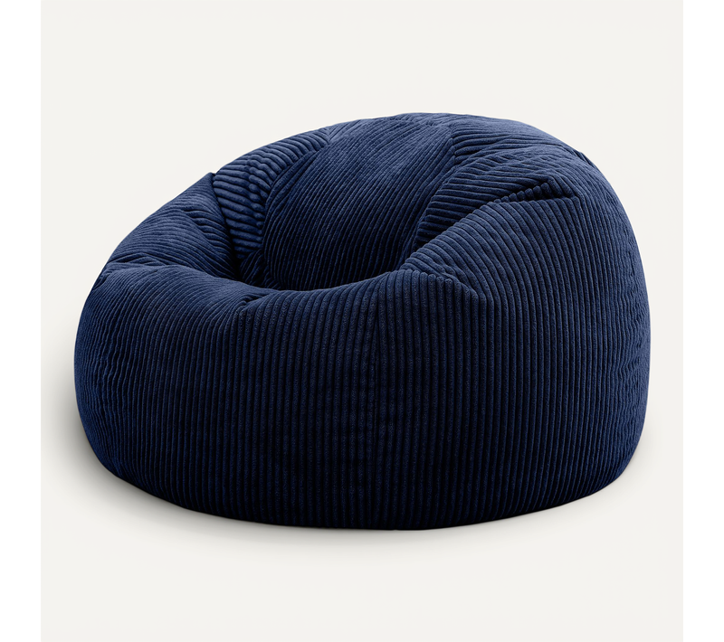 Pouf Poire Classique Kingston En Velours Côtelé Bleu Marine 85x85x50cm