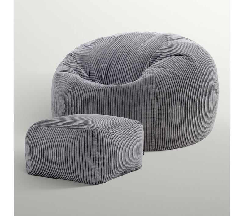 Pouf Kingston Avec Repose-pied Icon, Velours Côtelé Gris Anthracite, 85 X 85cm
