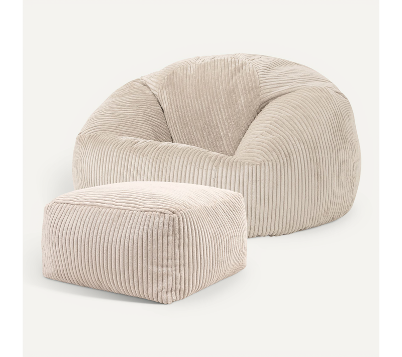 Pouf Kingston Et Repose-pied Icon, Salon, Chambre Velours Côtelé Beige Galet, 85 X 85cm