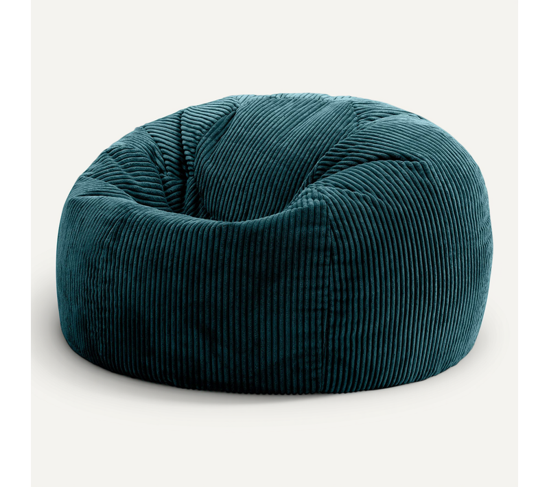 Pouf Poire Classique Kingston En Velours Côtelé Bleu Canard 85x85x50cm