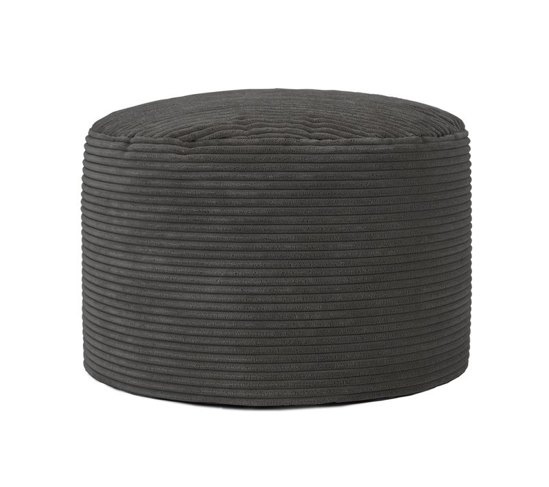 Pouf Repose-pied Frankie Rond, Velours Côtelé Gris Anthracite, Salon, 55 X 55cm