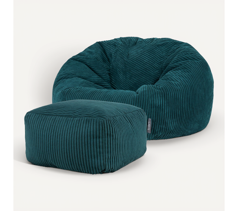 Pouf Kingston Et Repose-pied Icon, Salon, Chambre Velours Côtelé Bleu Canard, 85 X 85cm