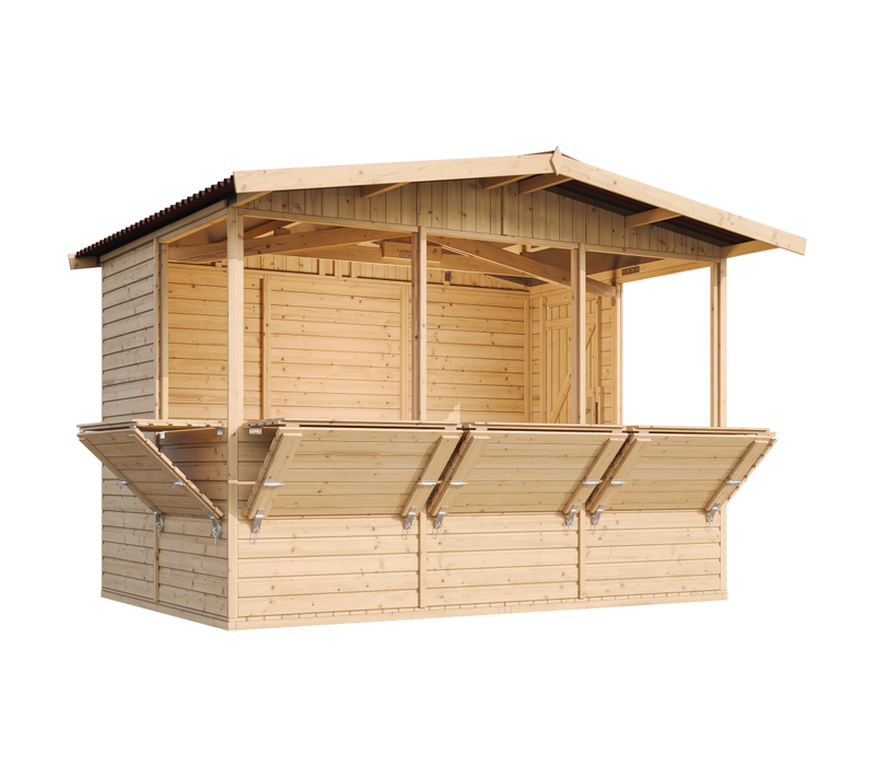 Maison De Jardin En Bois M150b, Étal De Marché En Bois H232x336x263 Cm/6m2