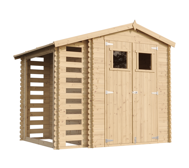 M386 Abri De Jardin En Bois Et Range Bûches Extérieur - I206xl272xh218 Cm/ 3,53 + 0,97 M2