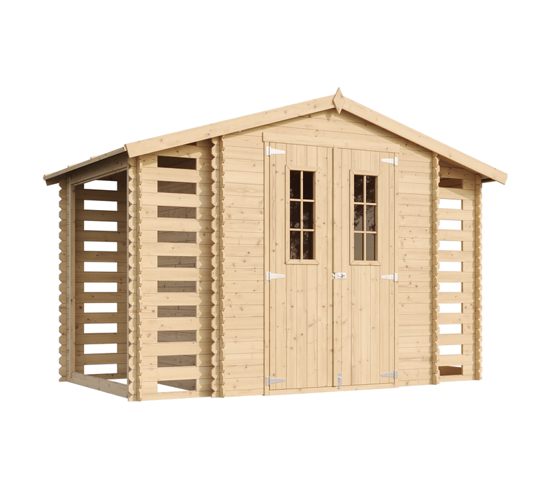 M391c Abri De Jardin En Bois Et Range Bûches Extérieur - 3,53 + 0,97+0,97 M2