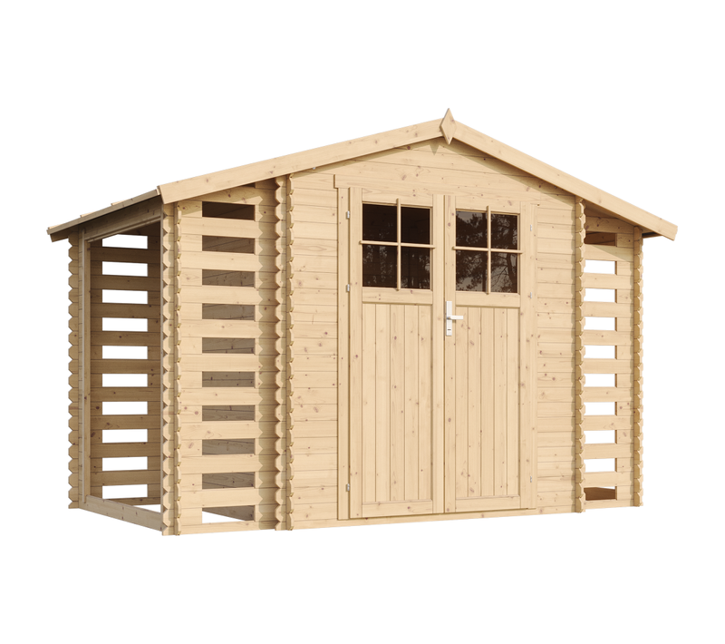 Abri De Jardin En Bois Et Range Bûches Extérieur - 3,53 + 0,97+0,97 M2 - M391f