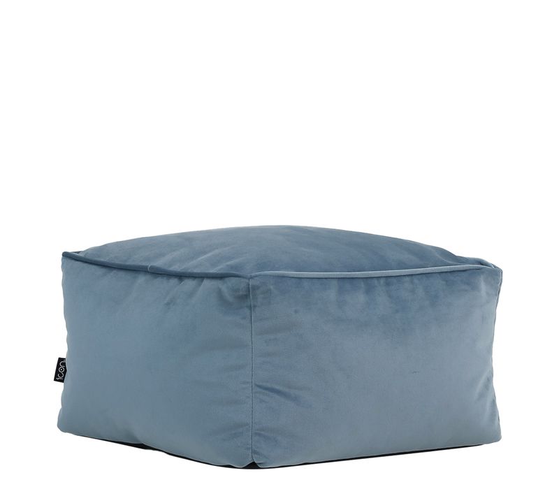 Repose-pieds Amara Carré Velours Bleu Minéral, Salon, 40 X 40cm