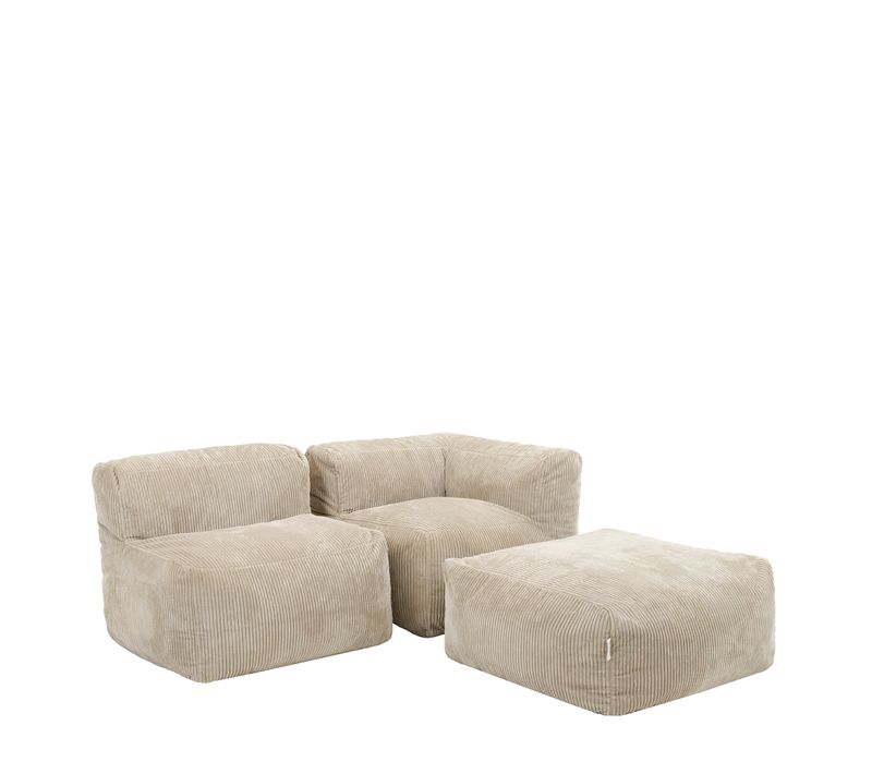 Ensemble Canapé Poufs Zen 3 Pièces : Angle, Fauteuil Et Repose-pieds Beige