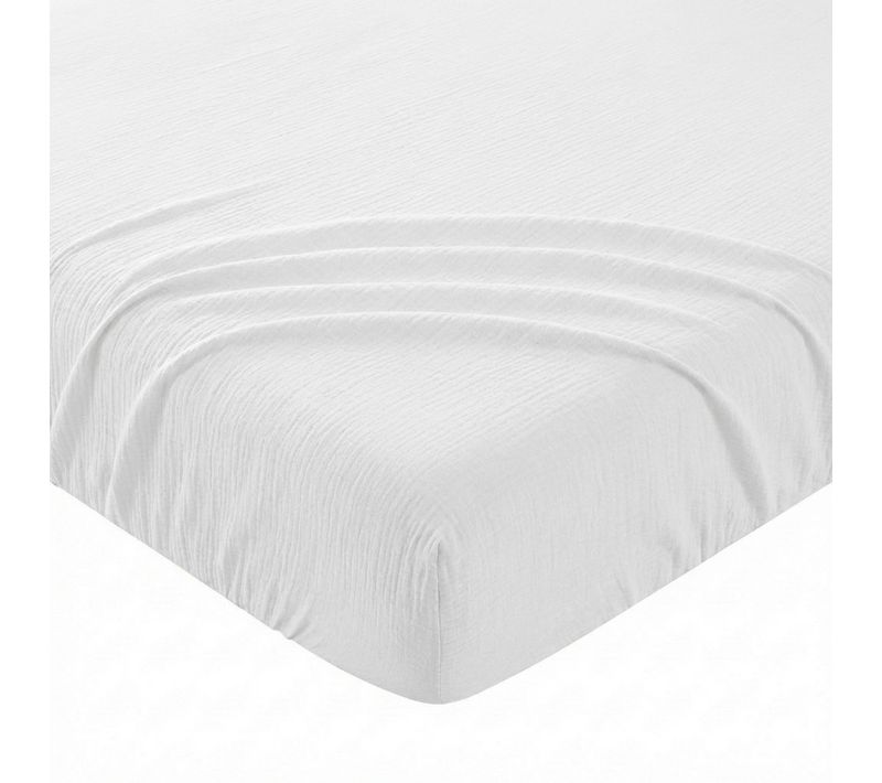 Drap Housse 160x200+35 Cm Gaze De Coton - Coton 57 Fils Blanc