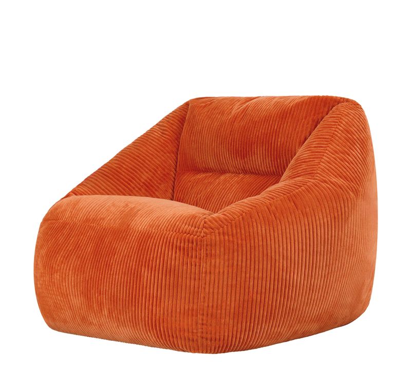 Pouf Fauteuil Poire Natalia Velours Côtelé Orange Terracotta, Salon Et Chambre, 97x84x73cm