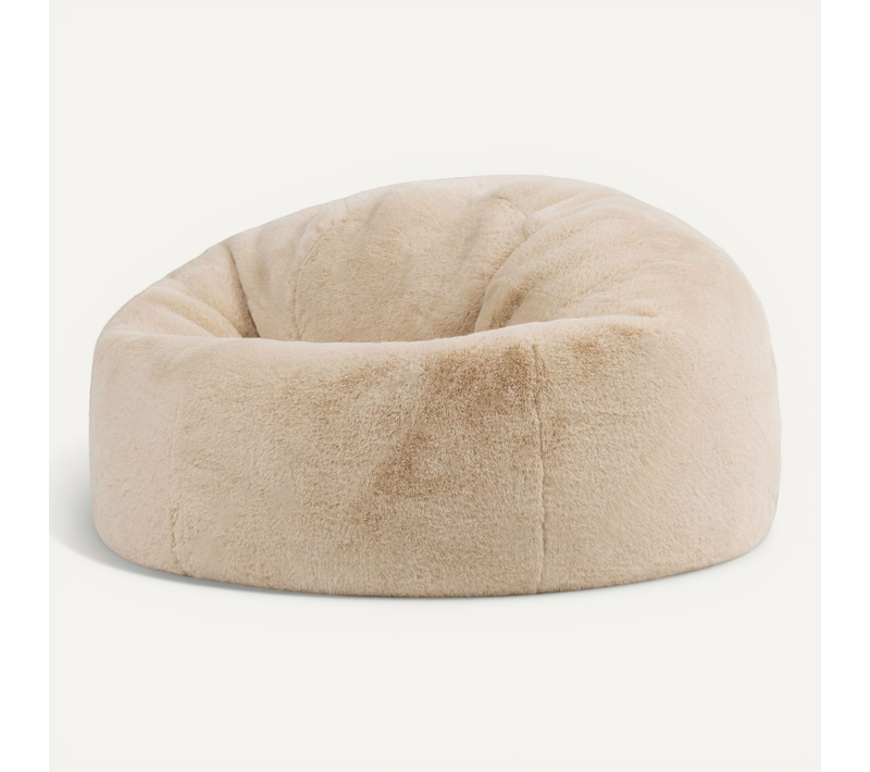 Pouf Poire Icon Fausse Fourrure De Lapin Beige, Salon, Chambre, 85x85x50cm