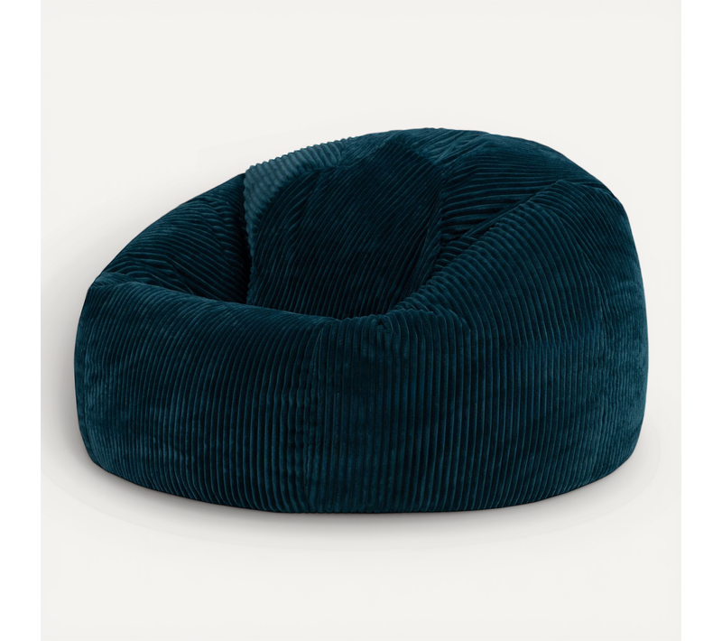 Pouf Classique Large XL Kingston En Velours Côtelé Bleu Canard 92x92x52cm