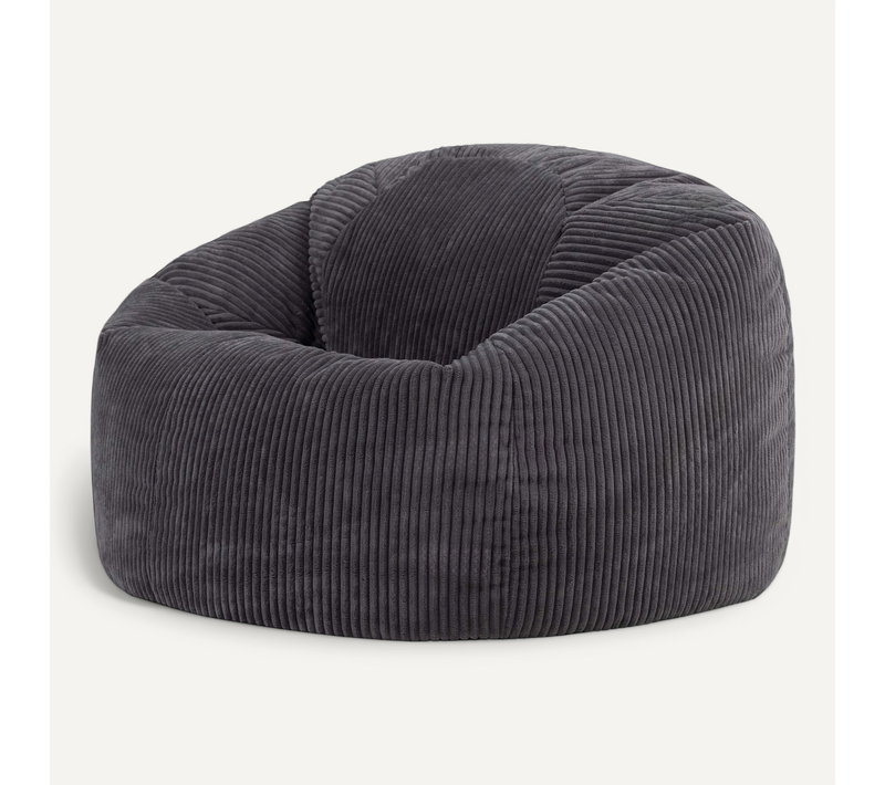 Pouf Classique Large XL Kingston En Velours Côtelé Gris Anthracite 92x92x52cm