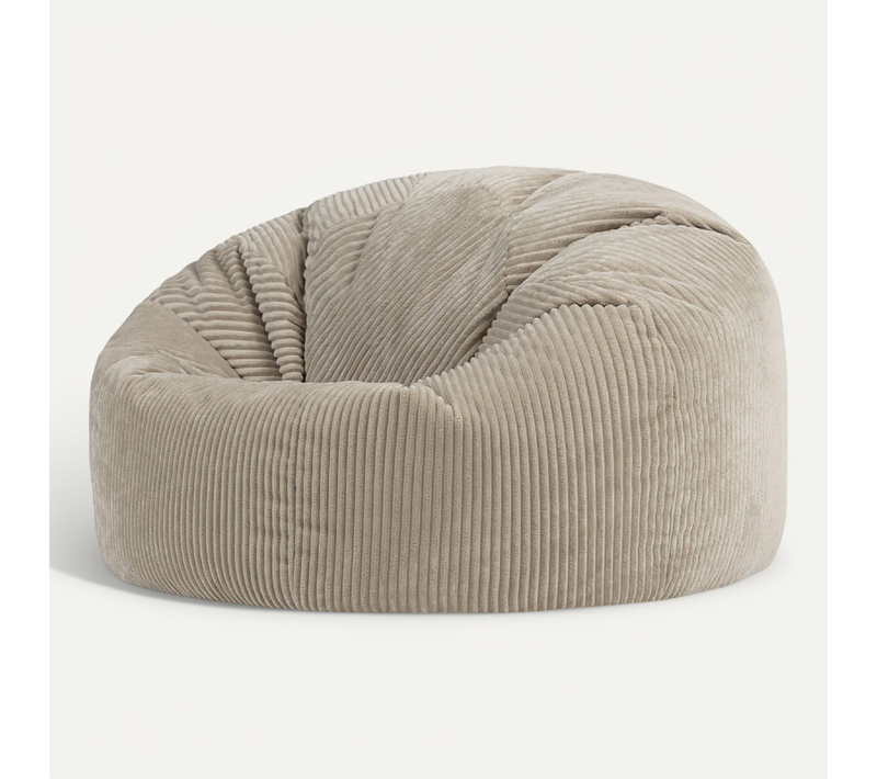 Pouf Classique Large XL Kingston En Velours Côtelé Beige 92x92x52cm
