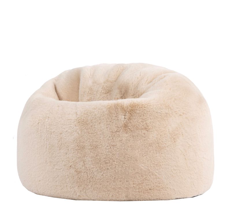 Pouf Poire Large Enfant Kingston Imitation Fourrure Luxueuse De Lapin, Beige 80x80x45cm