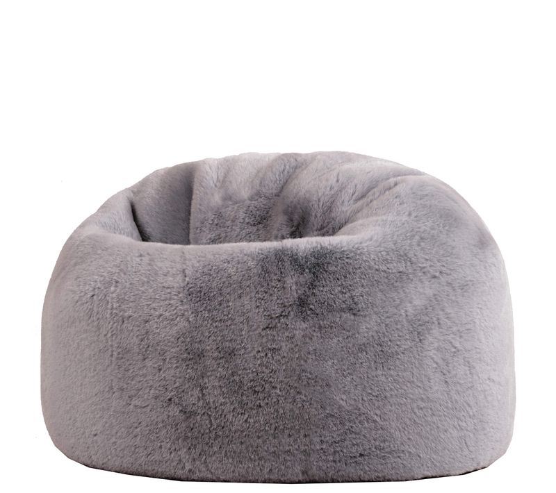 Pouf Poire Large Enfant Kingston Imitation Fourrure Luxueuse De Lapin, Gris Clair 80x80x45cm