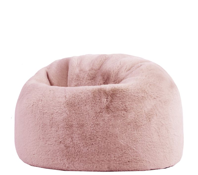 Pouf Poire Large Enfant Kingston Imitation Fourrure Luxueuse De Lapin, Rose 80x80x45cm