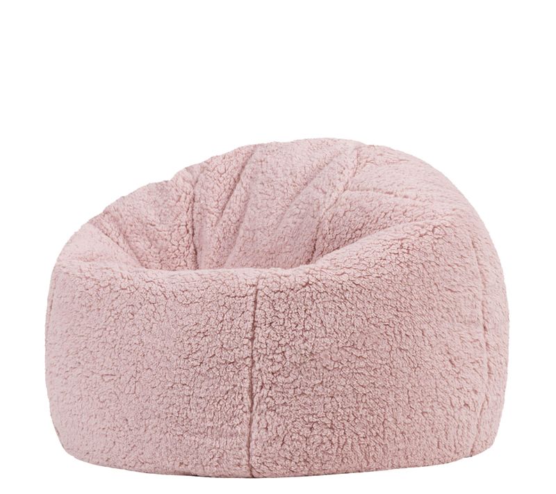 Pouf Poire Enfant Classique Large Kingston En Polaire Rose Clair 80x80x45cm