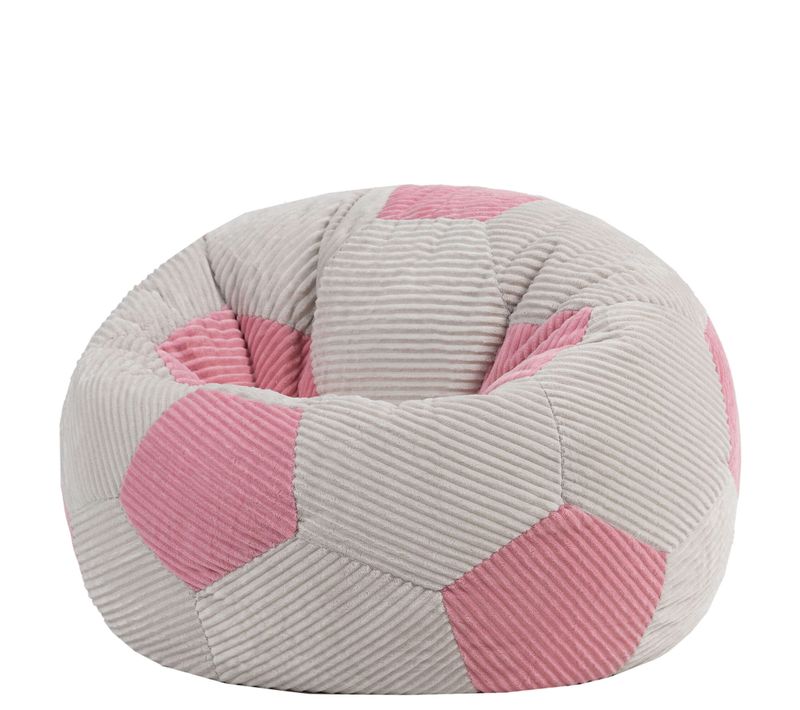 Pouf Poire Enfant Classique Large Kingston En Velours Côtelé Imprimé Football, Rose 76x76x48cm
