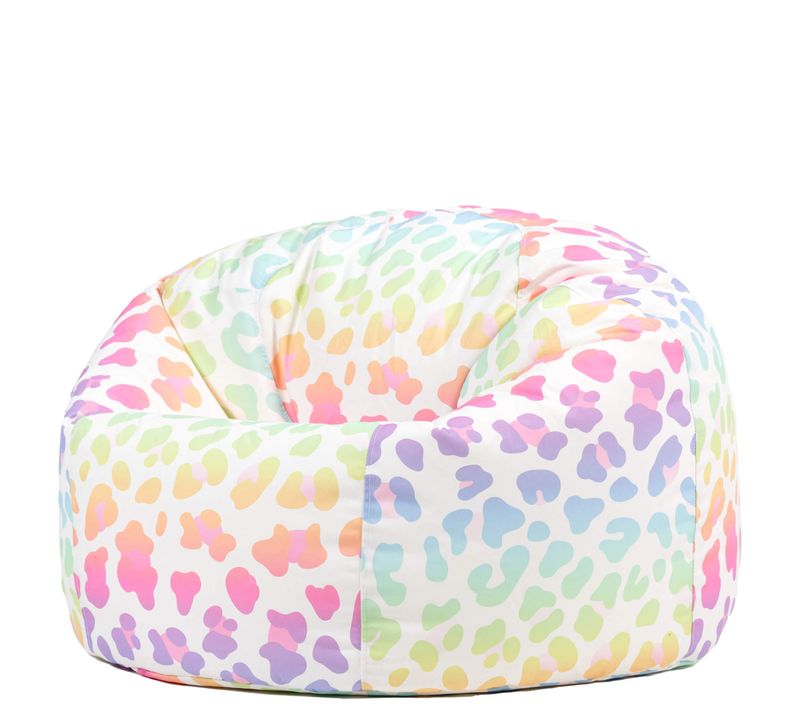 Pouf Poire Enfant Classique Large Kingston Int/Ext à Imprimé Léopard Arc En Ciel 80x80x45cm