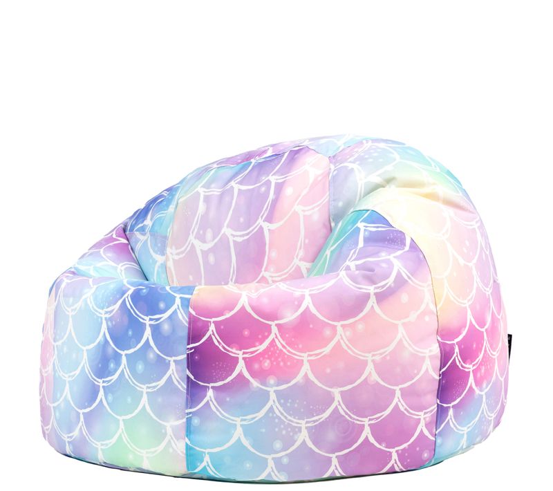 Pouf Poire Enfant Classique Large Kingston Int/Ext à Imprimé Sirène, Rose, Bleu, Violet 80x80x45cm