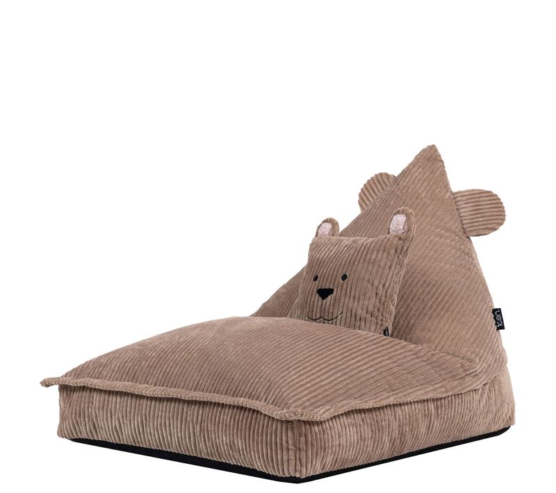 Pouf Poire Enfant Dolce Chauffeuse Animal Avec Coussin, Velours Côtelé, Ours Brun 102x72x66cm