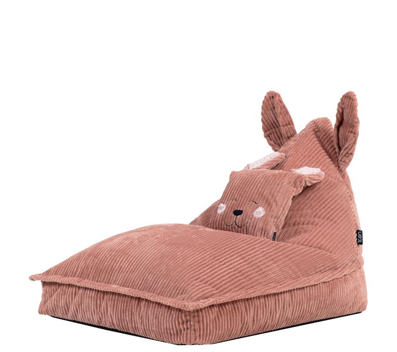 Pouf Poire Enfant Dolce Chauffeuse Animal Avec Coussin, Velours Côtelé, Lapin Rose 102x72x66cm