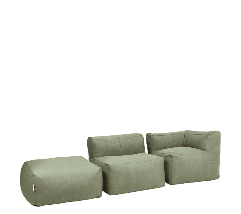 Pouf Canapé De Jardin Modulable Zen 3 Places En Oléfine Imperméable, Vert Sauge