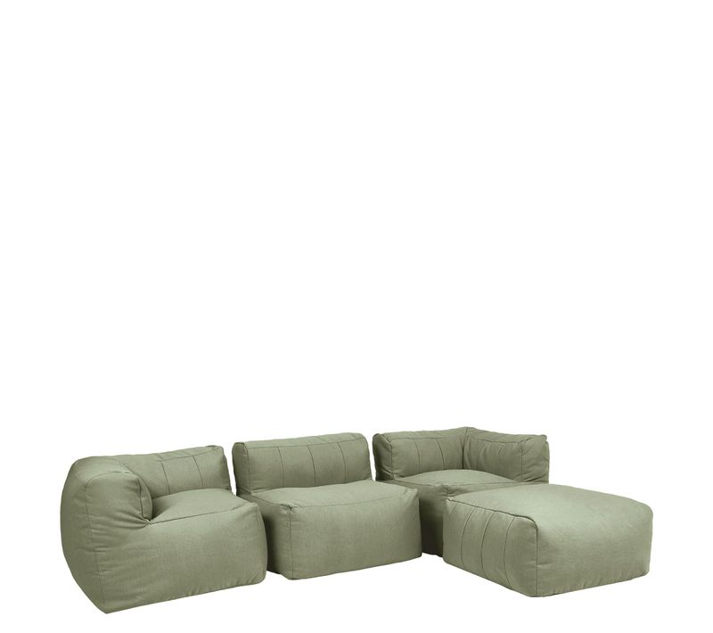 Pouf Canapé De Jardin Modulable Zen Angle 4 Places En Oléfine Imperméable, Vert Sauge