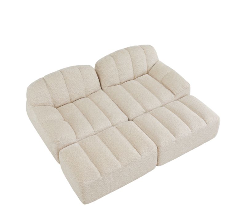 Canapé Modulable 2 Places Et 2 Repose-pieds-coussins D'assise Profonds-aucun Montage Requis-beige