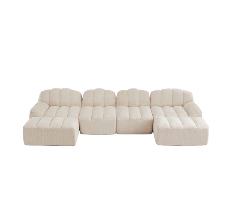 Canapé Modulable 4 Places Et 2 Repose-pieds-coussins D'assise Profonds-aucun Montage Requis-beige