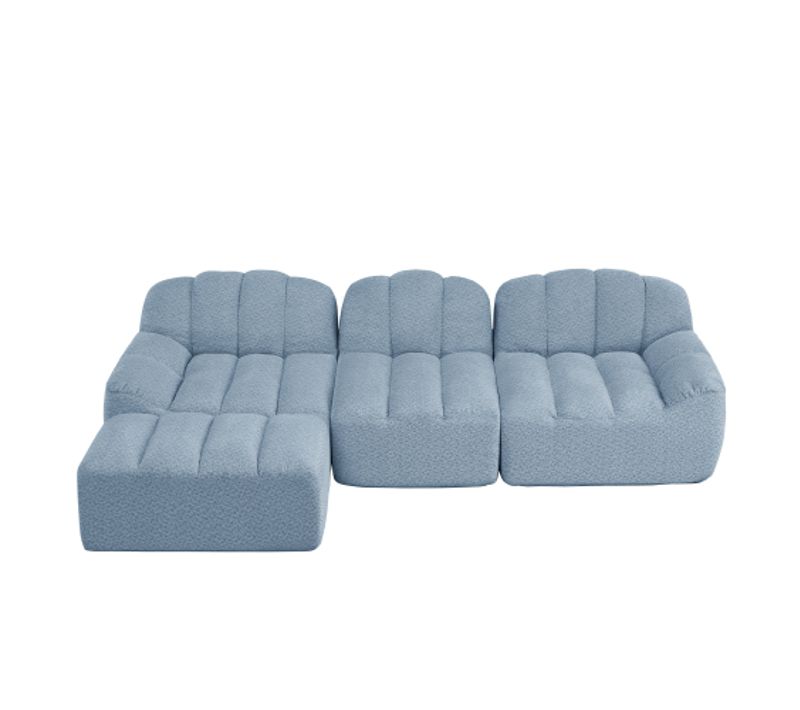 Canapé Modulable 3 Places Et 1 Repose-pieds-coussins D'assise Profonds-aucun Montage Requis-bleu