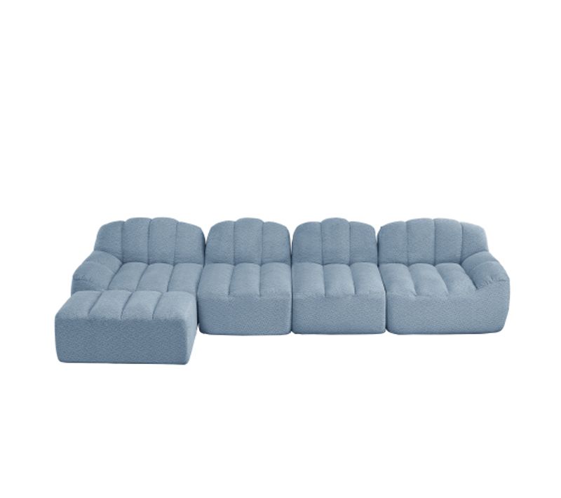 Canapé Modulable 4 Places Et 1 Repose-pieds-coussins D'assise Profonds-aucun Montage Requis-bleu
