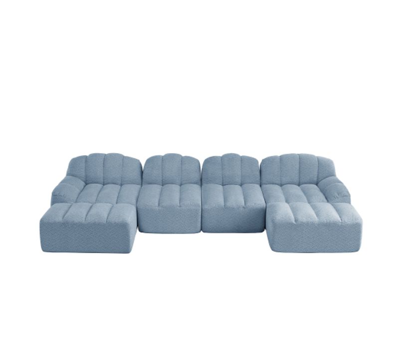 Canapé Modulable 4 Places Et 2 Repose-pieds-coussins D'assise Profonds-aucun Montage Requis-bleu