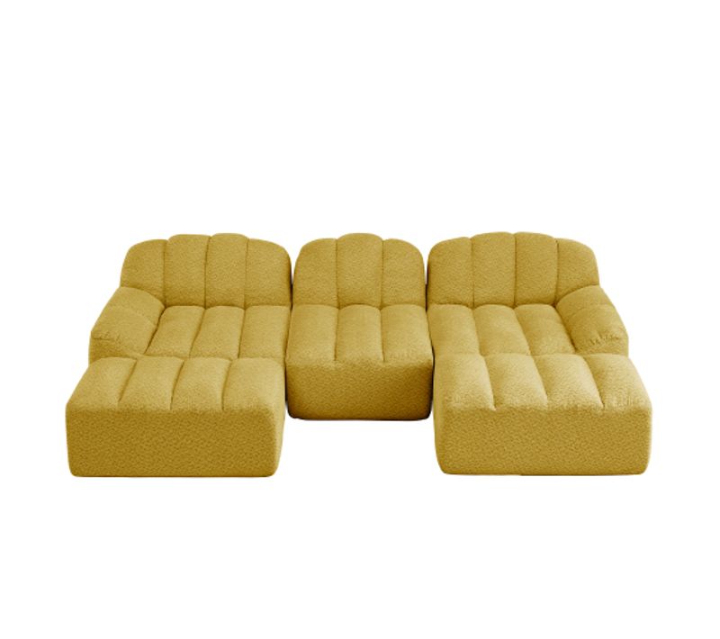 Canapé Modulable 3 Places Et 2 Repose-pieds-coussins D'assise Profonds-aucun Montage Requis-jaune