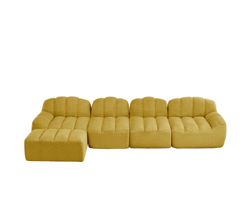 Canapé Modulable 4 Places Et 1 Repose-pieds-coussins D'assise Profonds-aucun Montage Requis-jaune
