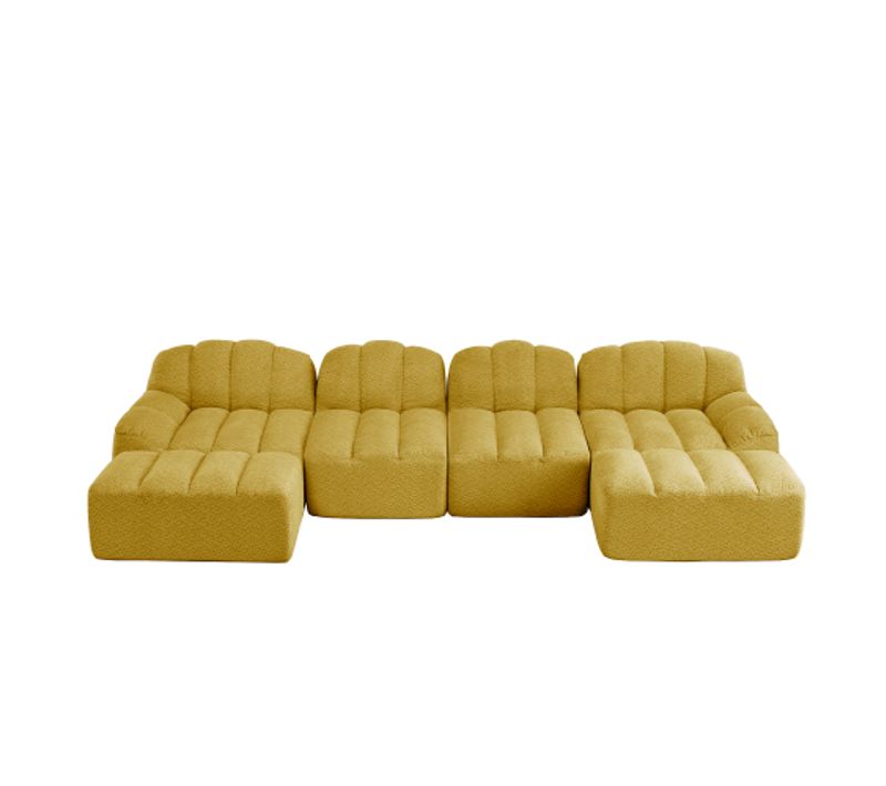 Canapé Modulable 4 Places Et 2 Repose-pieds-coussins D'assise Profonds-aucun Montage Requis-jaune