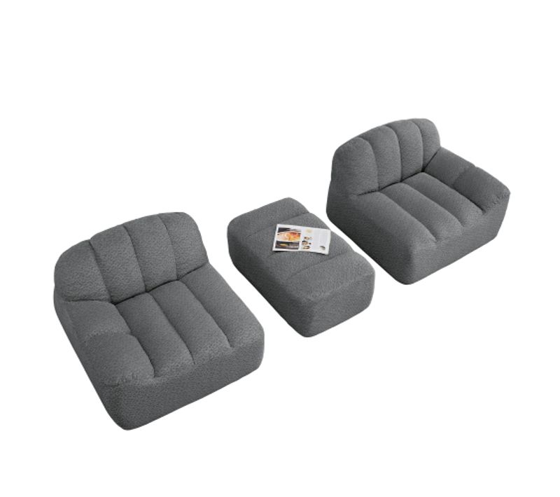 Canapé Modulable 2 Places Et 1 Repose-pieds-coussins D'assise Profonds-aucun Montage Requis-gris