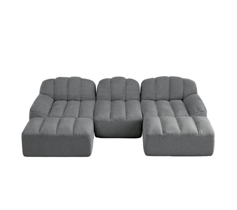 Canapé Modulable 3 Places Et 2 Repose-pieds-coussins D'assise Profonds-aucun Montage Requis-gris