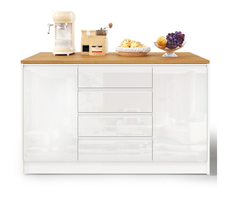 Îlot Cuisine Extensible-desserte De Cuisine-finition Haute Brillance-blanc