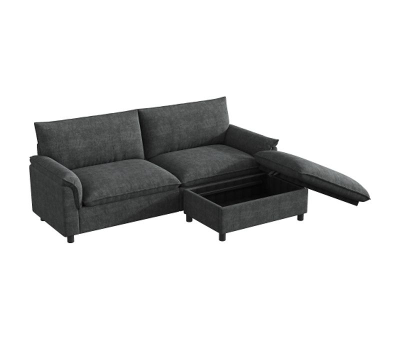 Canapé D'angle Modulable-canapé Moderne à Assise Profonde-avec 1 Repose-pieds Amovible-noir