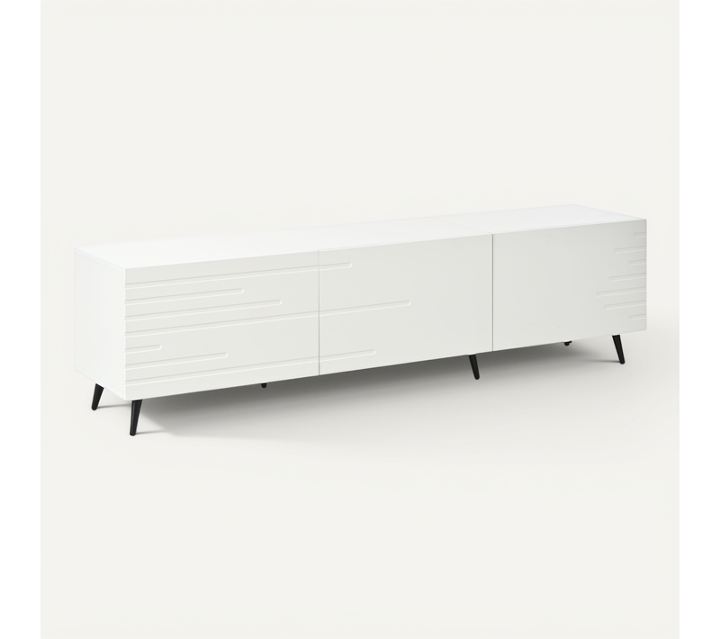 Meuble TV 180 Cm Avec 3 Portes Rabattables Et Grand Rangement, Blanc