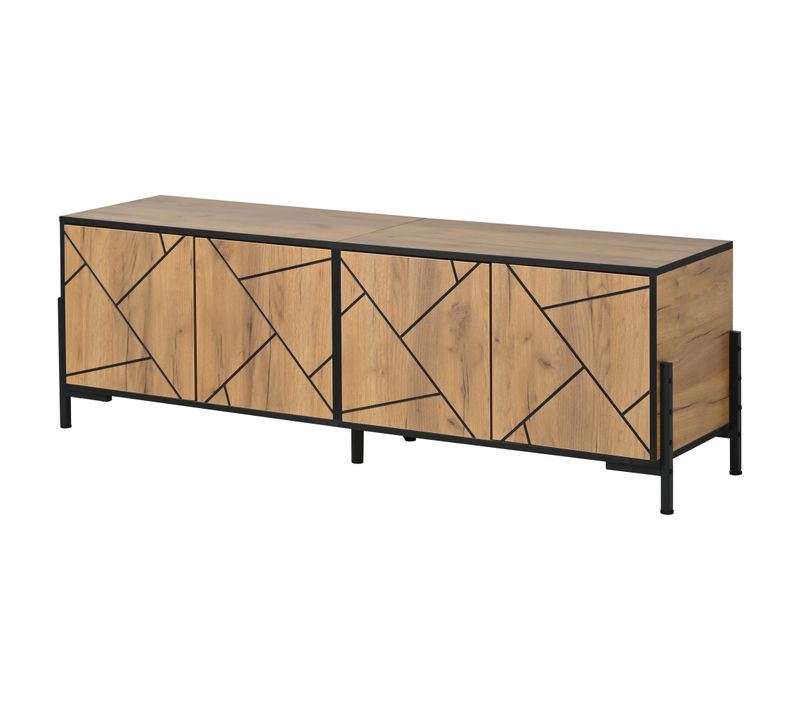 Meuble TV 153 Cm Avec 4 Portes, Design Géométrique, Bois