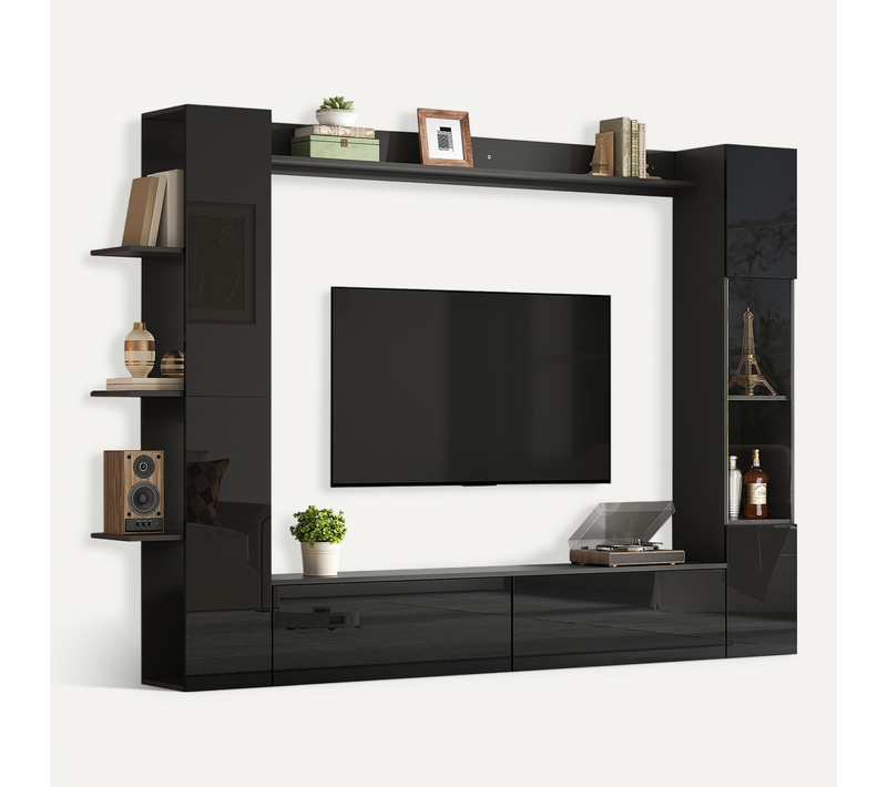 Ensemble TV Avec Vitrine, Rangements Et étagères, Noir