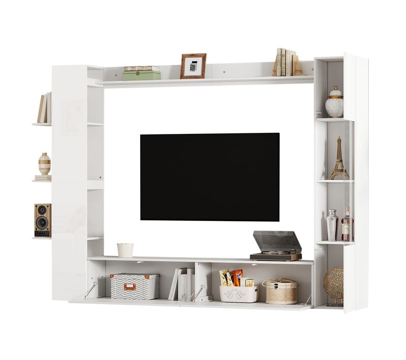 Ensemble TV Avec Vitrine, Rangements Et étagères, Blanc
