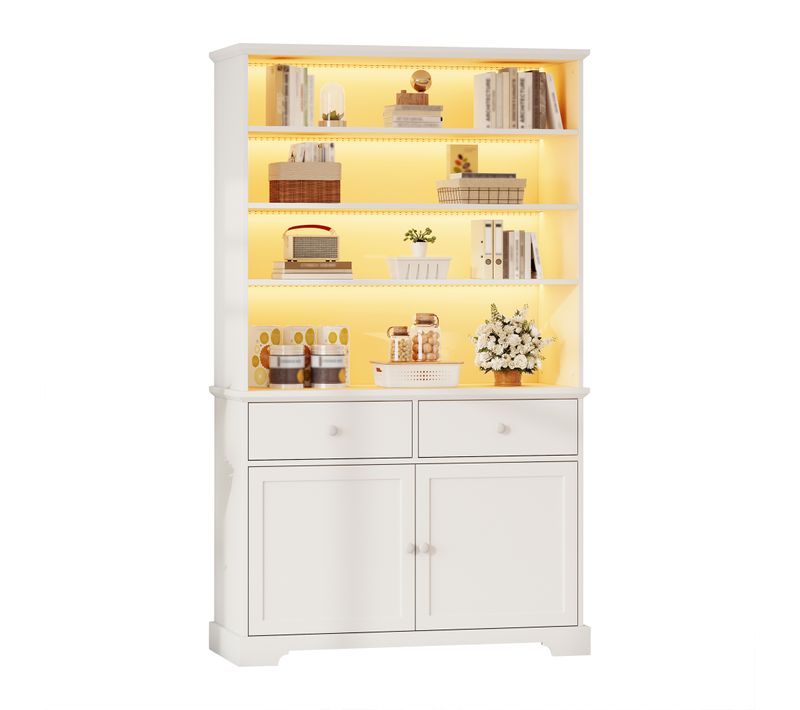 Vitrine LED Avec 2 Portes Et 2 Tiroirs, Blanc