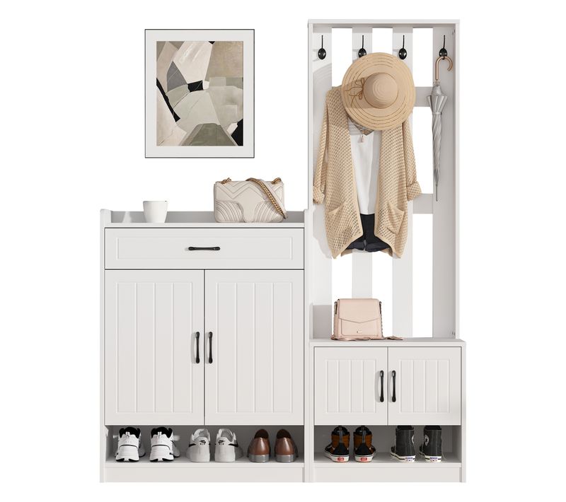 Vestiaire Avec Banc, Armoire à Chaussures Et Panneau à Crochets, Blanc